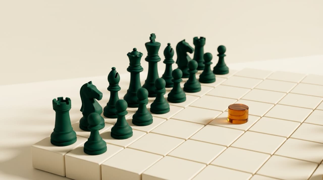 Piezas verdes formando una línea conectada sobre un tablero crema