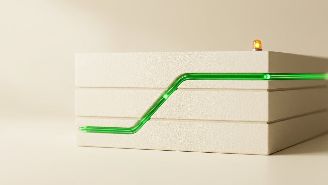 Maqueta en capas con un circuito verde atravesándolas